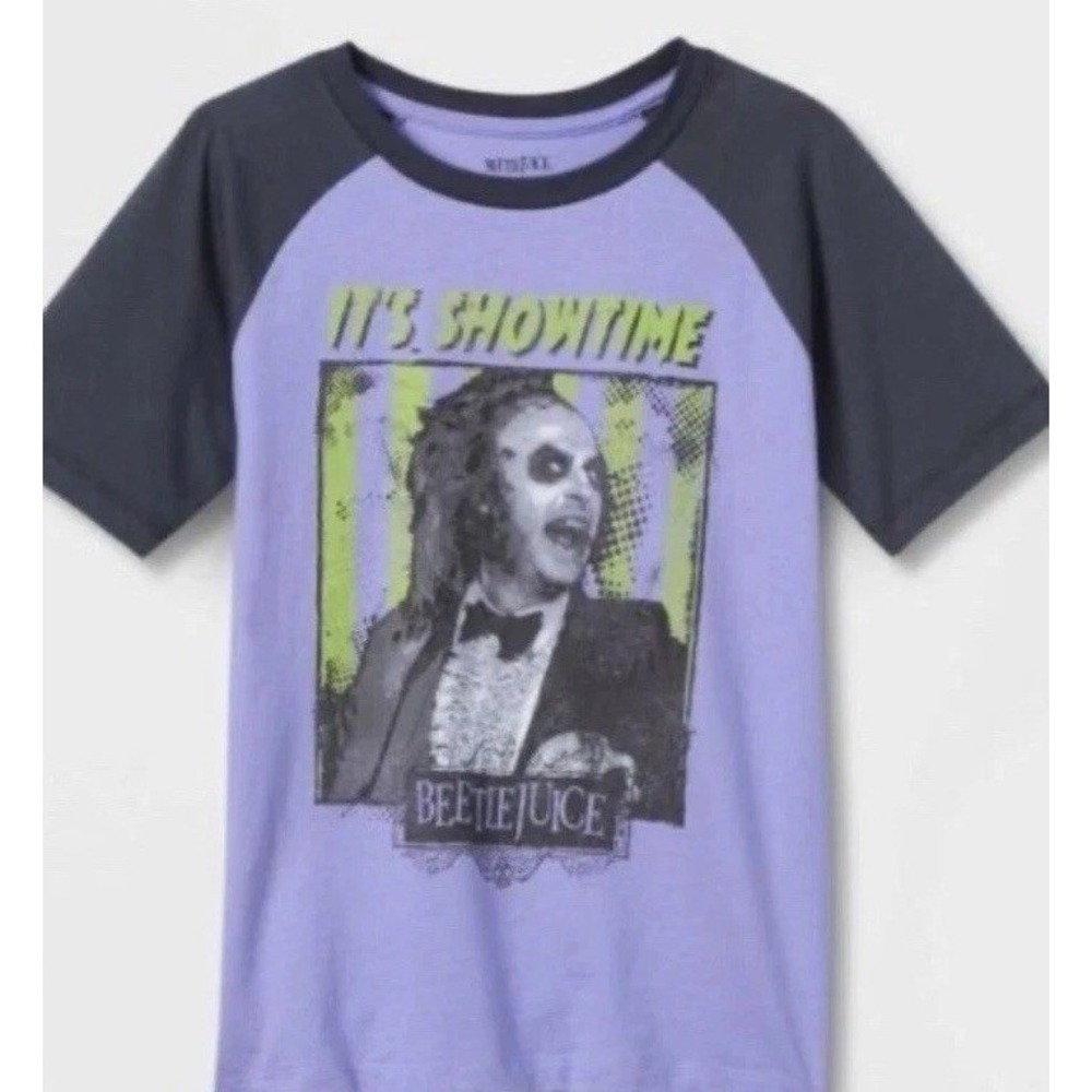 Beetlejuice T-Shirt Men XL Purple NWT It's Showtime Raglan Graphic Tee C856